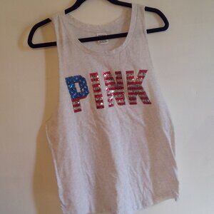 VICTORIA SECRET PINK Sequim USA Flag Muscle Shirt Size Large